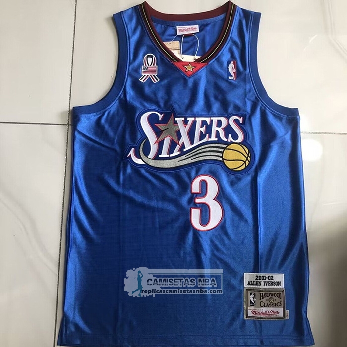 Camiseta Philadelphia 76ers Allen Iverson NO 3 Mitchell & Ness 2001-02 Azul